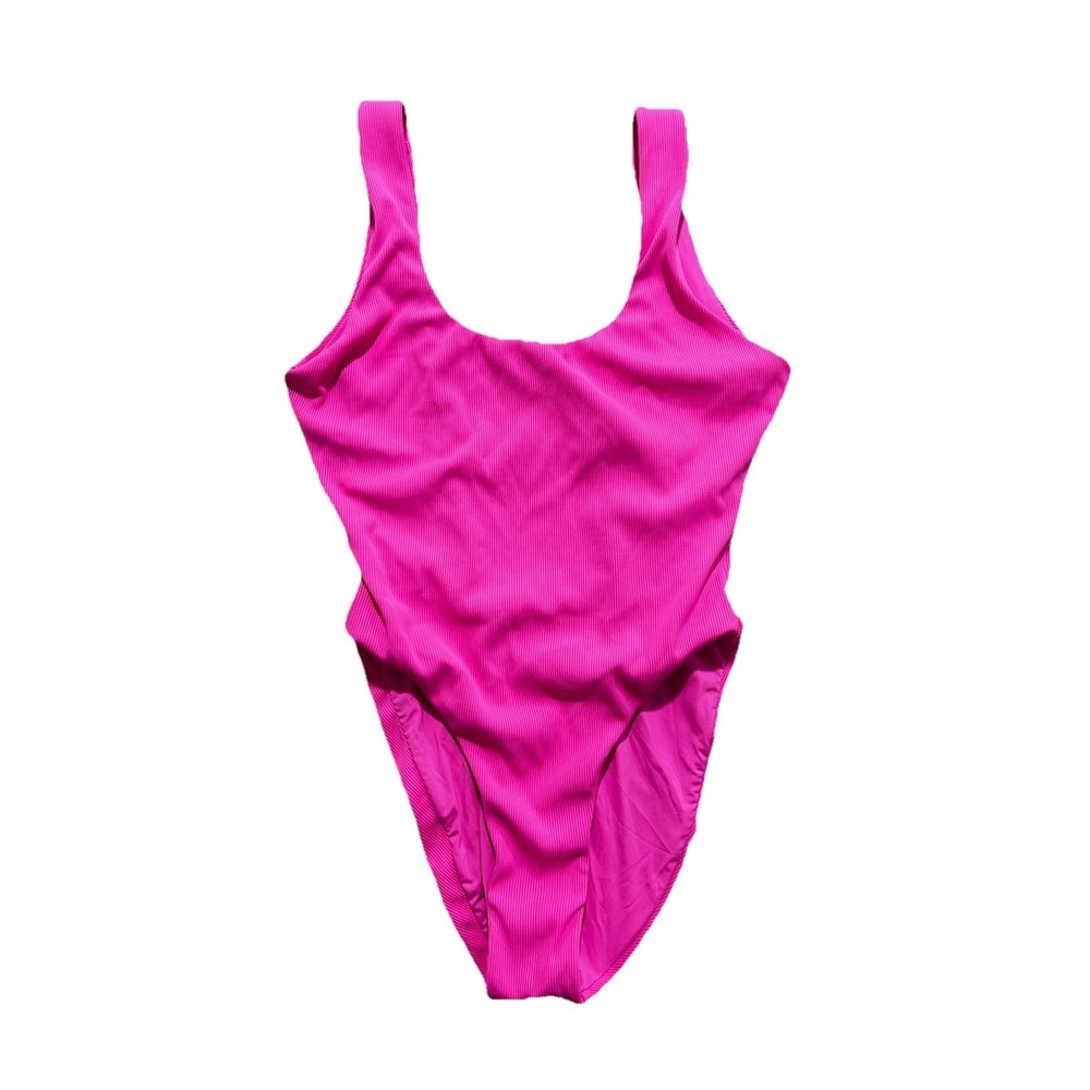 KITH XS Ribbed One Piece Swimsuit Hot Pink Barbie Pink High Cut Designer Swim
